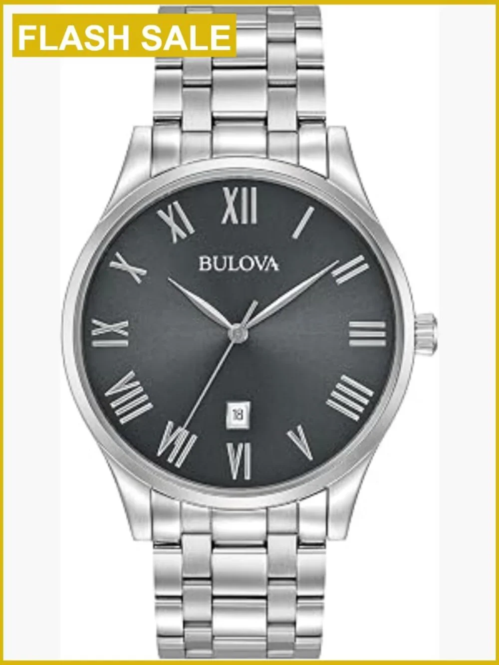 Men's Classic Stainless Steel Watch, Quartz Movement, Date Calendar, Deployment